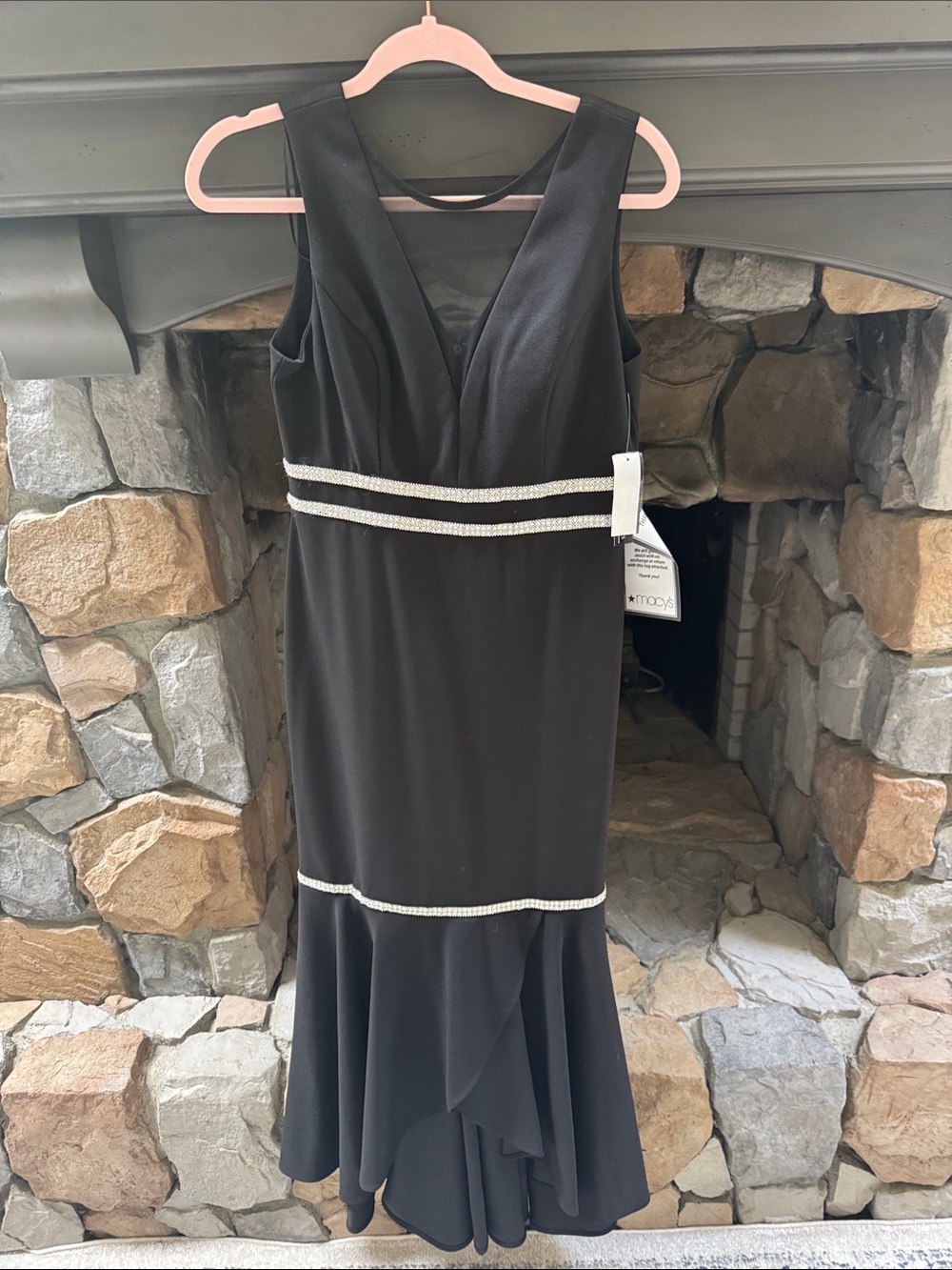 R & M Richards Black Sleeveless Midi Dress with Rhinestone Bands